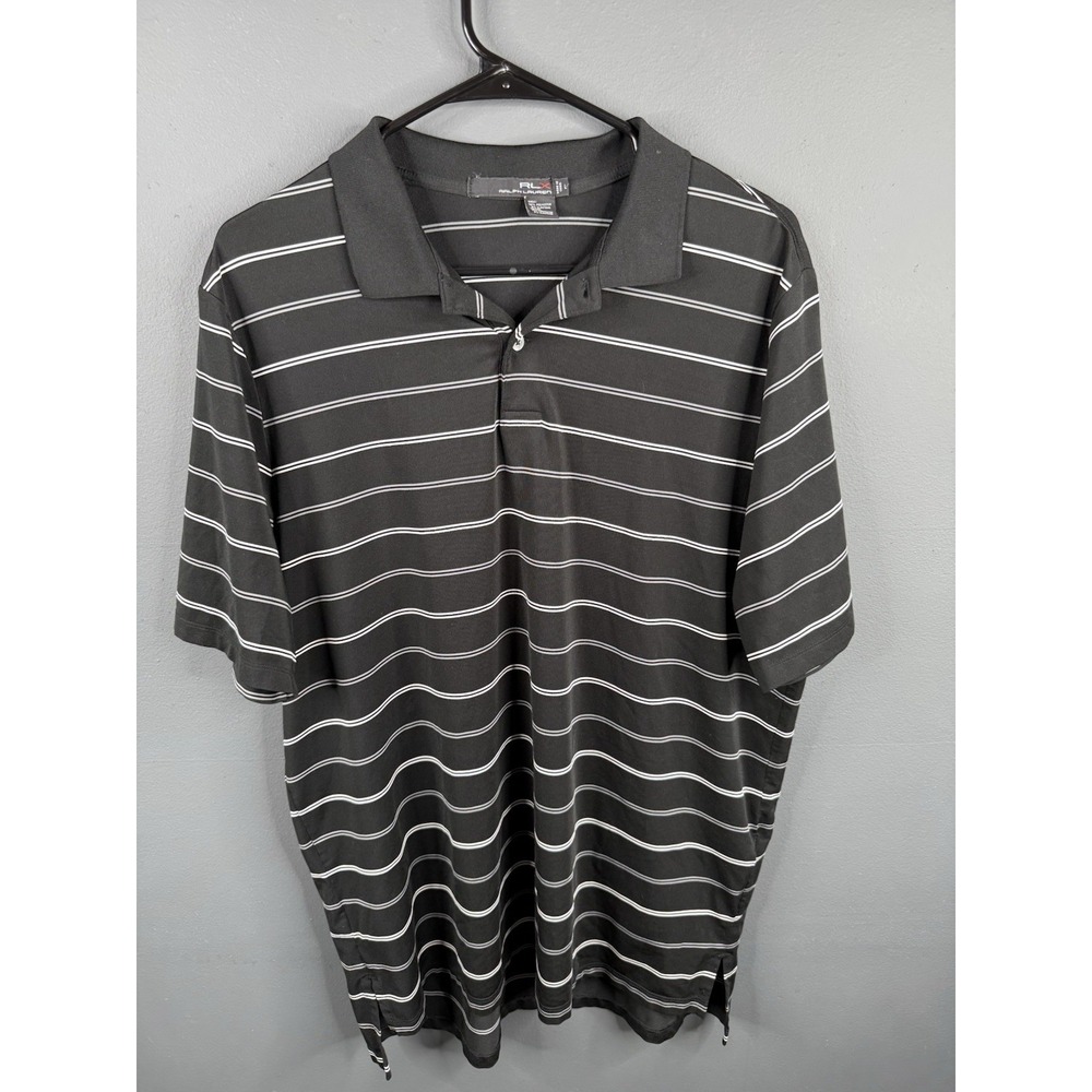 RLX Ralph Lauren Shirt Mens Large Black Striped‎ Golf Polo Performance Active